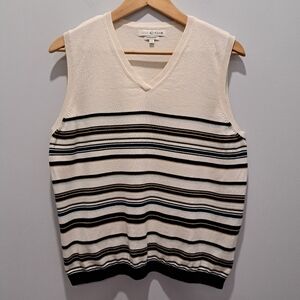 Vintage Izod Club Cream Striped 90s Preppy Golf Academia Sweater Vest Womens L
